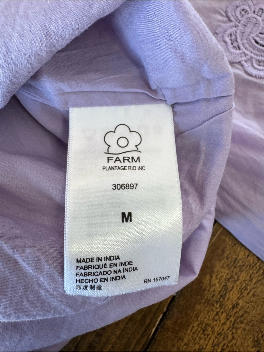 NWT FARM Rio Lilac Lace Blouse M $175 Embroidered Puff Sleeve Boho - Picture 8 of 14